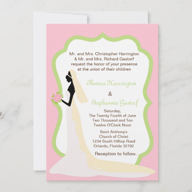 Convite para casamento de Rosa claro 5x7 (Frente)