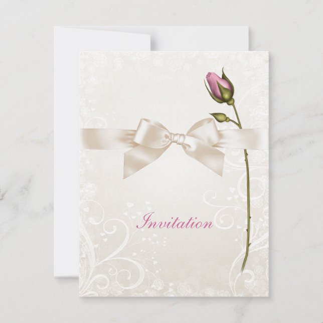 Convite para Casamento de Rosa de Coração Flourish (Frente)