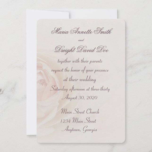 Convite para Casamento de Rosa de Pêssego Desvanec (Frente)