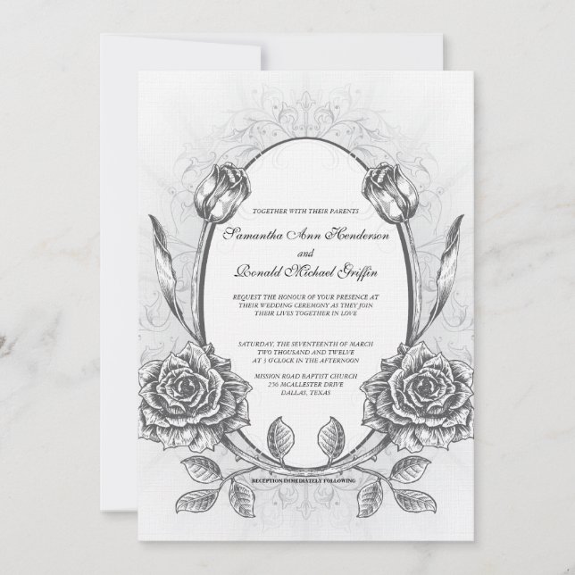Convite para Casamento de Rosa de Vintage Elegante (Frente)