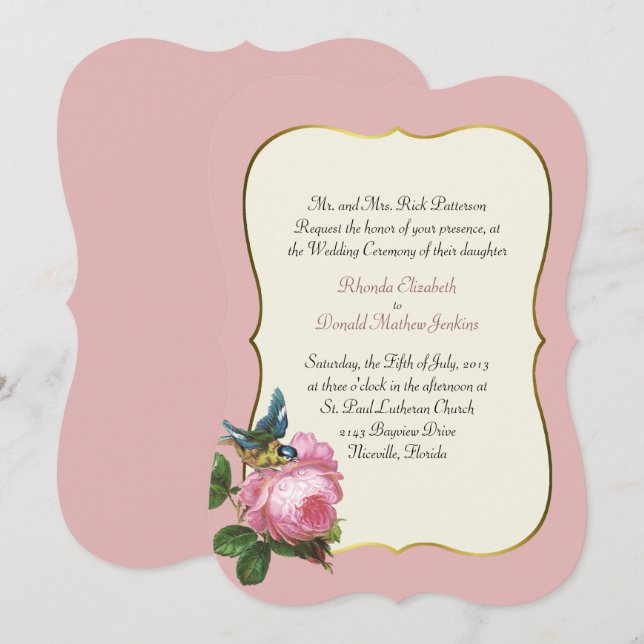 Convite para Casamento de Rosa Dusty (Frente/Verso)