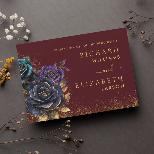 Convite para Casamento de Rosa Glitter Burgundy (Criador carregado)