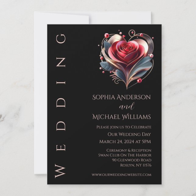 Convite para Casamento de Rosa Moderno em Forma de (Frente)