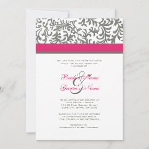 Convite para Casamento de Rosa Quente e Cinza