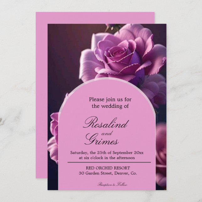 Convite para Casamento de Rosa Roxo (Frente/Verso)