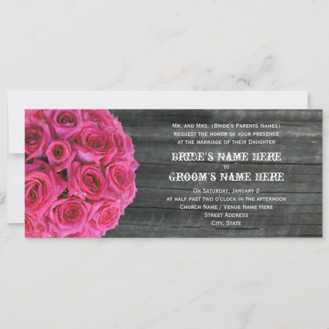 Convite para Casamento de Rosas Barnwood e Rosa Qu (Frente)