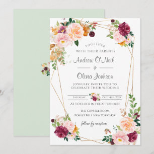 Convite Para Casamento De Rosas Blush E Burgundy