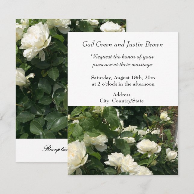 Convite para Casamento de Rosas Brancas (Frente/Verso)