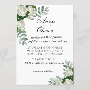 Convite para Casamento de Rosas Brancas Delicadas
