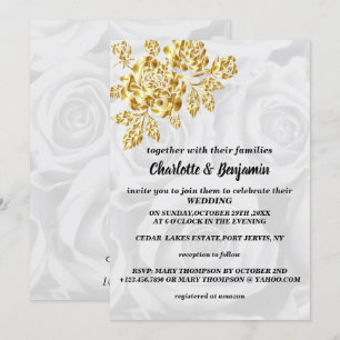 Convite Para Casamento De Rosas Brancas E Douradas