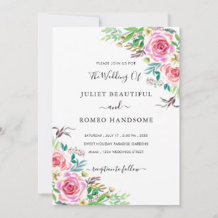Convite para Casamento de Rosas de Aquarela Român