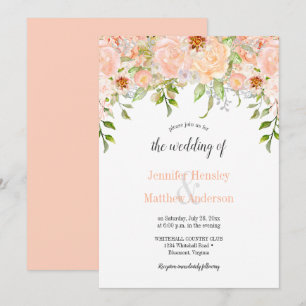 Convite para Casamento de Rosas de Pêssego de Aqua