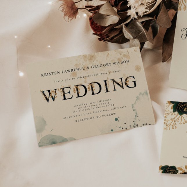 Convite para Casamento de Rosas Dourados e Verdes (Criador carregado)