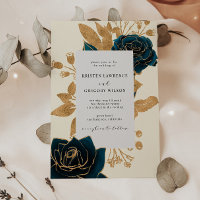 Convite para Casamento de Rosas Dourados e Verdes