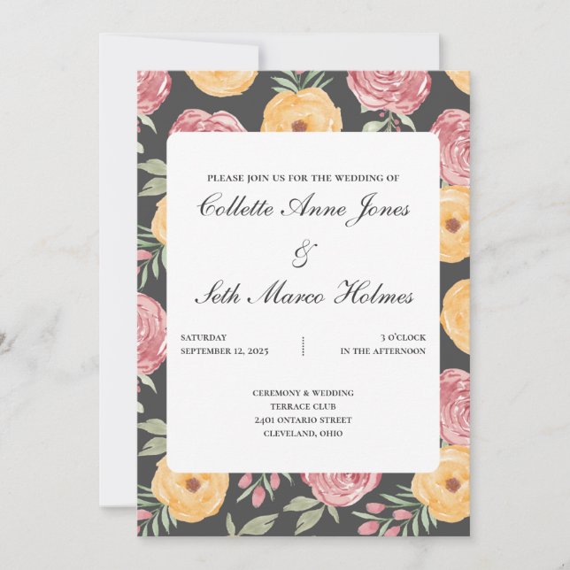 Convite para casamento de Rosas negros e brilhante (Frente)