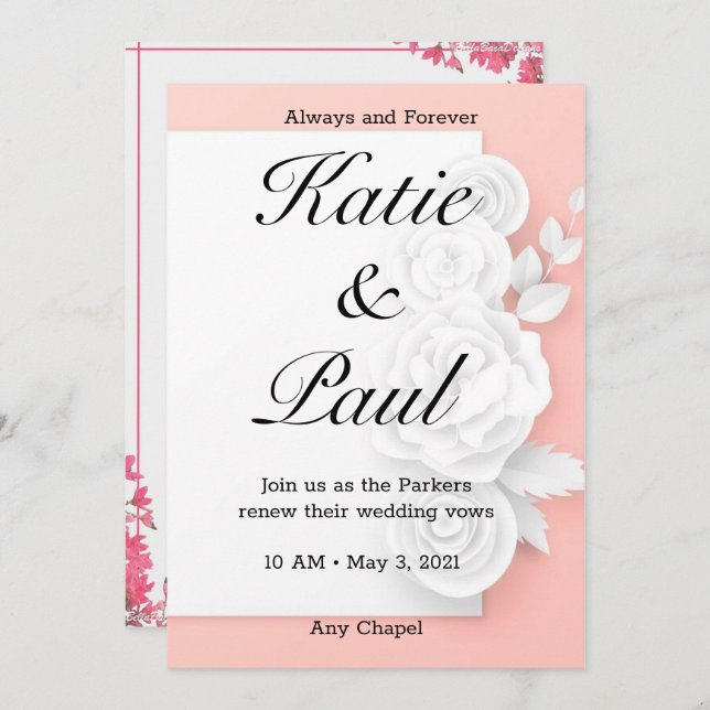 Convite para Casamento de Rosas Rosa Elegante (Frente/Verso)