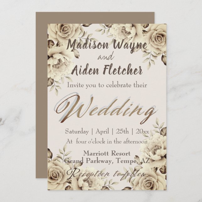 Convite para Casamento de Rosas Russos Brancos Rom (Frente/Verso)