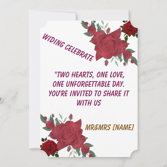 Convite para Casamento de Rosas vermelhas Elegante (Frente)