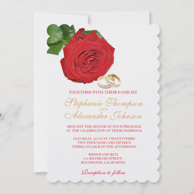 Convite para Casamento de Rosas vermelhas Elegante (Frente)