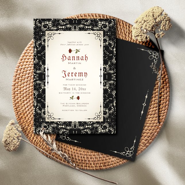 Convite para Casamento de Rosas vermelhas Preta Gó (Criador carregado)