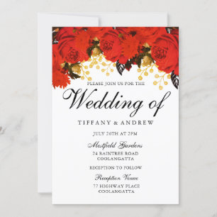 Convite para Casamento de Rosas vermelhas Românti