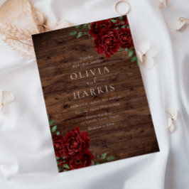 Convite para Casamento de Rosas vermelhas Rustic B