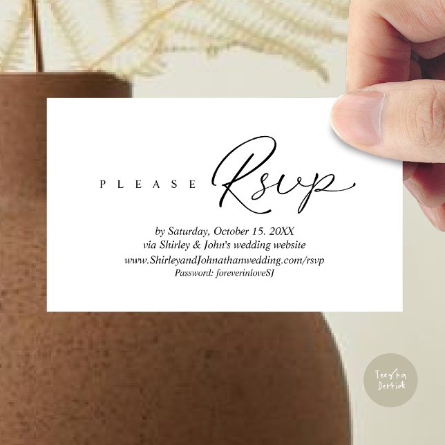 Convite para Casamento de RSVP Moderno, via Web si (Modern RSVP Wedding Invitation, via Website Enclosure Card, Phone, email, Black White)