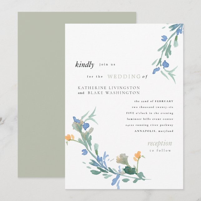 Convite para Casamento de Sábado de Flor Selvagem  (Frente/Verso)