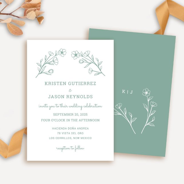 Convite para Casamento de Sage Green (Wildflower Wedding Invitation in Sage Green)