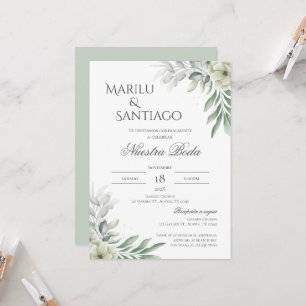 Convite para casamento de Sage Green Floral em esp