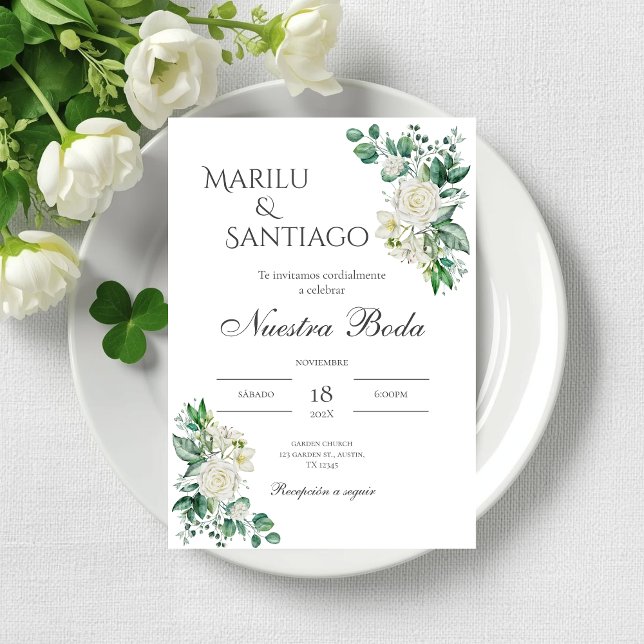 Convite para casamento de Sage Green Floral em esp (Criador carregado)