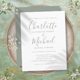 Convite para Casamento de Sage Green Script Minima