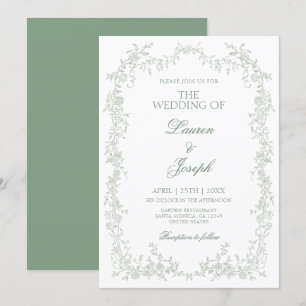 Convite para Casamento de Sage Green Toile