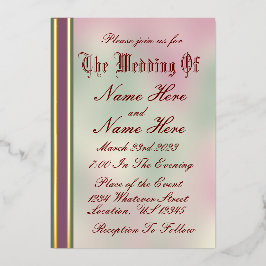 Convite para Casamento de Sage, Rosa e Folha de Ou