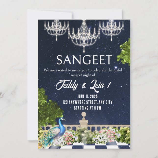 Convite para casamento de Sangeet Mínimo Branco e  (Frente)