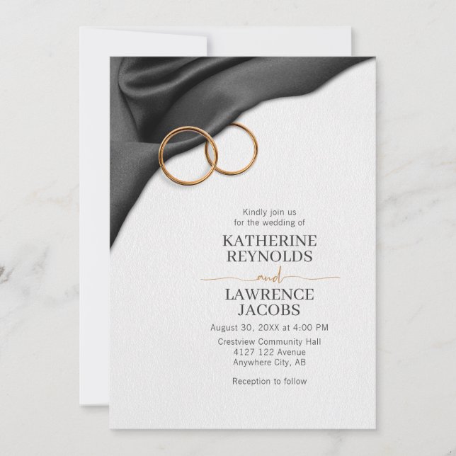 Convite para Casamento de Satin Negro (Frente)