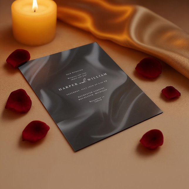 Convite para casamento de satírica negra Elegante (Black draped satin wedding invitation)
