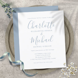 Convite para Casamento de Script Azul Dusty Simple