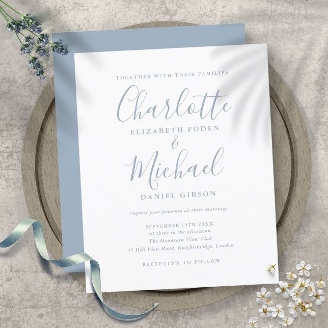 Convite para Casamento de Script Azul Dusty Simple (Criador carregado)