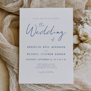 Convite para Casamento de Script Azul Indigo Mínim