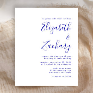 Convite para Casamento de Script Azul Real de Orça
