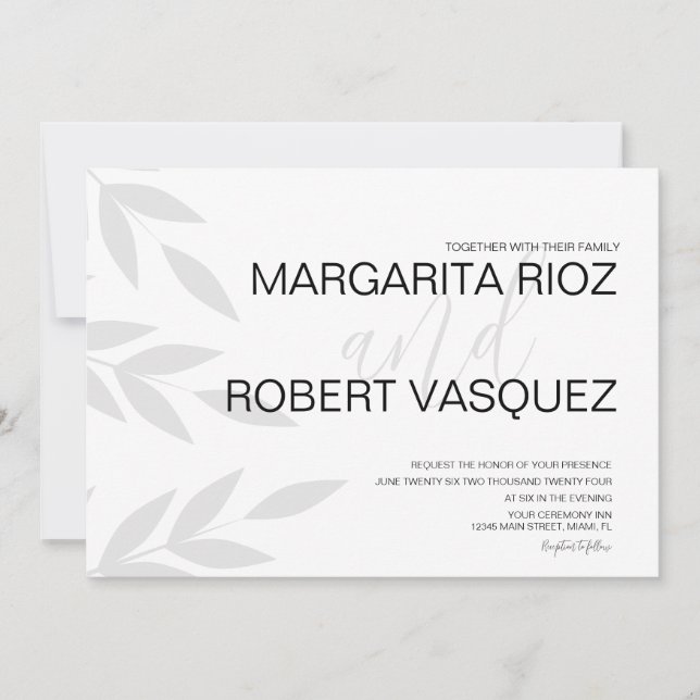 Convite para Casamento de Script Branco de Cinza M (Frente)