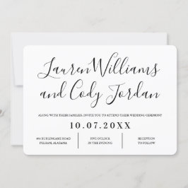 Convite para Casamento de Script Branco e Preto Mo