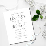 Convite para Casamento de Script de Assinatura de<br><div class="desc">Apresentando nomes de estilo de assinatura,  esta elegante cinza orçamentária e o convite de casamento branco podem ser personalizados com suas informações em caracteres de cinza. Projetado por Thisnotme©</div>