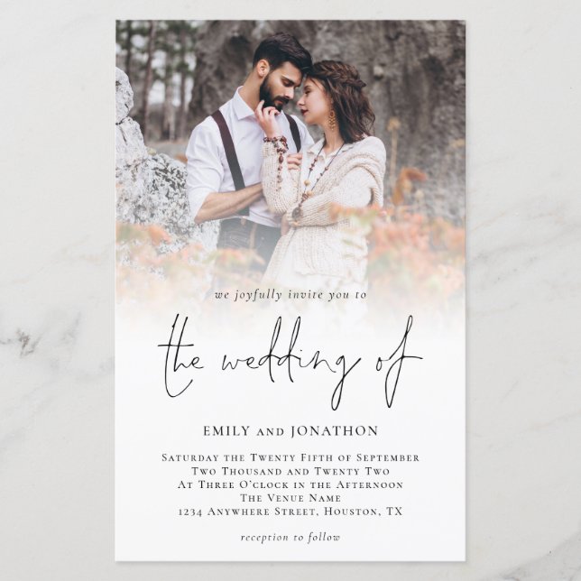 Convite para Casamento de Script de Foto Moderno d (Frente)