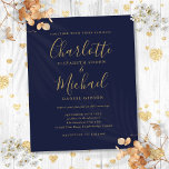 Convite para Casamento de Script Dourado Azul do M<br><div class="desc">Apresentando nomes de estilo de assinatura,  este elegante convite de casamento azul e dourado para marinho de orçamento pode ser personalizado com suas informações em caracteres quicos. Projetado por Thisnotme©</div>