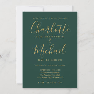 Convite para Casamento de Script Dourado Emerald G