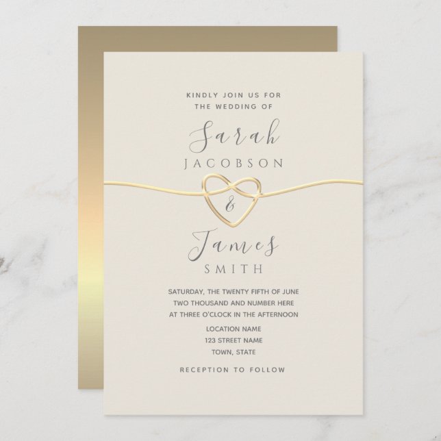 Convite para Casamento de Script Dourado Minimalis (Frente/Verso)