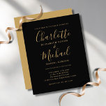 Convite para Casamento de Script Dourado Preto do<br><div class="desc">Apresentando nomes de estilo de assinatura,  este convite elegante para casamento de orçamento pode ser personalizado com suas informações em letras de ouro em chic. Projetado por Thisnotme©</div>