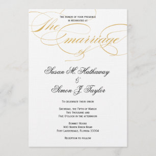 Convite para Casamento de Script Elegante - Dourad